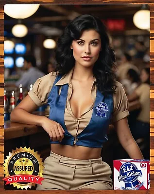 Pabst Blue Ribbon - Beer Girl - Rare - Metal Sign 11 X 14 • $27.99