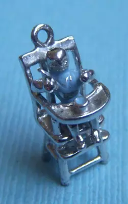 Vintage Enamel Movable Baby In High Chair Sterling Charm • $24.99