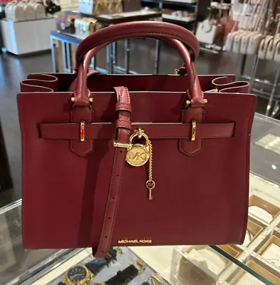 Michael Kors Hamilton Medium Satchel Leather Shoulder Bag Handbag In Dark Cherry • $155