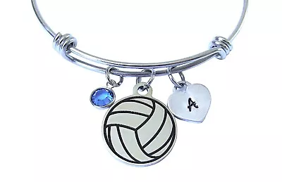 Volleyball Bracelet With Initial Personalized Heart And Birthstone Jewelry Gift • $24