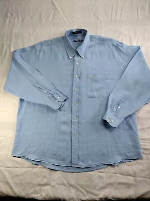 Alan Flusser Linen Shirt Men's 2XL Button Up Long Sleeve Blue Plaid • $12.87