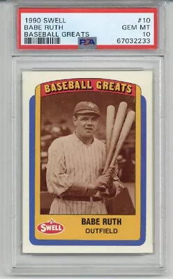 1990 Swell Baseball Greats #10 Babe Ruth Card New York Yankees Psa 10 Low Pop 2 • $1000