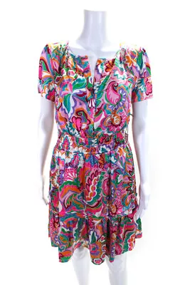 Nicole Miller Womens Floral Print V-Neck Short Sleeve Dress Multicolor Size M • $42.69