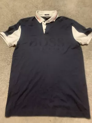 Hugo Boss Pavel Polo Embossed Logo On Front Size M Nay Blue • £12