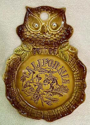 VTG Rare California Souvenir Googly-eyed Owl Spoon Rest 6.5”/Kitsch Ceramic • $10