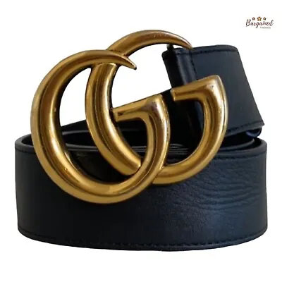 Authentic Gucci Black Smooth Calfskin Leather Gold Double G Buckle Belt 85/34 • $385