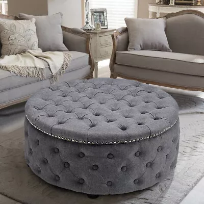Upholstered Coffee Table Buttoned Round Stool Pouffe Studded Table Footstool • £119.95