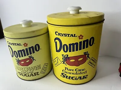 Crystal Domino Sugar Tins Kitchen Canisters Set Of 2 Home Decor Decor Vtg • $19.50