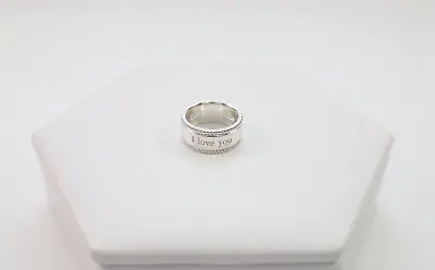 NEW Tiffany & Co. Sterling Silver Beaded Edge  I LOVE YOU  Ring Size 4.5 - 6.6g • $195