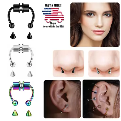 Magnetic Non-Piercing Nose Ring Fake Septum Segment Womens Mens Body Jewelry • $4.29