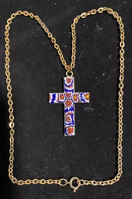 Sale Vintage Italian Murano Glass Large Cross Necklace On Gold Plated 28  Chain • $24.99