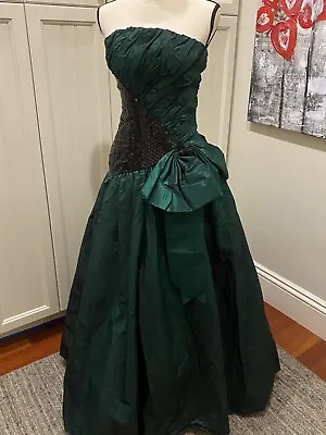 Vintage 80s  Strapless Iridescent Green And Sequined Prom Dress Small (Lurex?) • $95