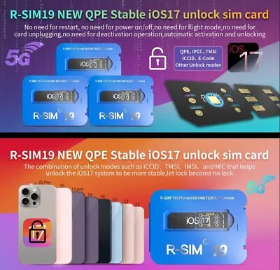 R-SIM19 NEW QPE Stable Unlock SIM Card For IPhone 15 Plus 14 13 Pro Max 12 IOS17 • £7.91