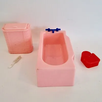 Vintage Renwal Miniature Plastic Dollhouse Furniture Pink Bathroom Hamper Scale • $12.99