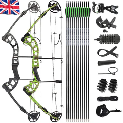 Compound Bow Set 30-55lbs Carbon Arrows Fishing Hunting Adults Archery Target • £159.99