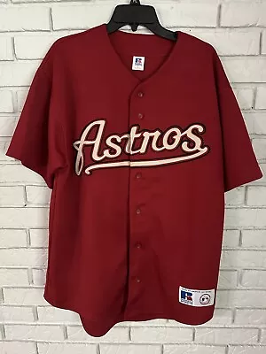 Vintage Houston Astros Russell Athletic Mens L Button Up Baseball Jersey • $100