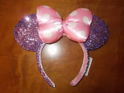 Disney Parks Minnie Mouse Purple Pink Polka Bow Sequin Ear Headband • $21.99