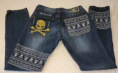 MasterMind Japan Mindblow Vintage Distressed Blue Denim Skull Jeans Mens 28 X 30 • $259.95