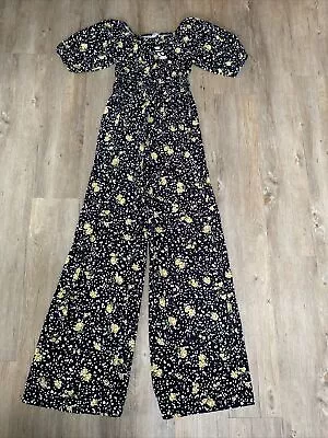 New Ladies DOROTHY PERKINS Tall Black Ditsy Bardot Floral Jumpsuit UK 12 TALL • £19.99