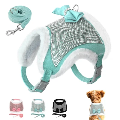 £14.39 • Buy Bling Rhinestone Dog Cat Harness And Lead Soft Warm Fleece Padded Vest XS S M L 