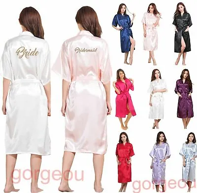 $17.59 • Buy Satin Silk Long Personalized Wedding Robe Bridesmaid Bride Mother Dressing Gown