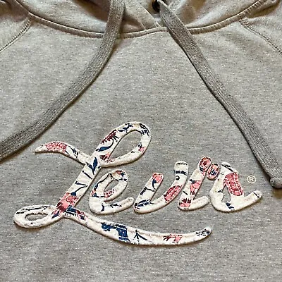 Levi’s Hooded Sweatshirt Women’s M Grey Floral Logo Pullover Classic Hoodie • $15.98