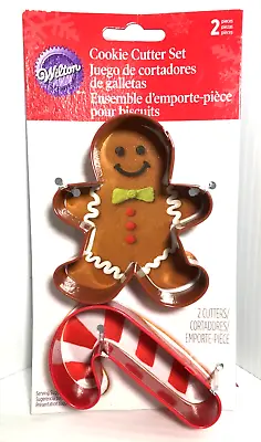 VTG New Wilton Christmas Cookie Cutter Set 2 Pcs Gingerbread Man Candy Cane • $11.58