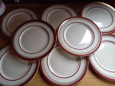 8 X Vintage Dinner Plates Myotts Royal Crown  The Crowning  Maroon & Gold - 10  • £40