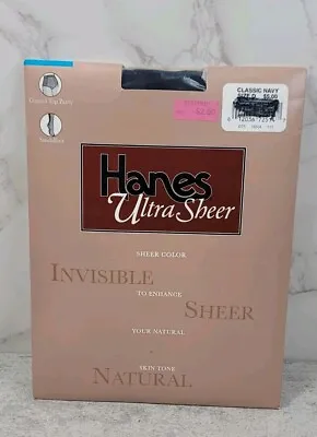 Vintage Hanes Ultra Sheer Pantyhose Navy Blue SIZE D Control Top Panty 2001 New • $9