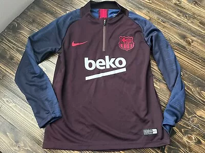 NWT RARE 2018 FC Barcelona Soccer Kids Tracksuit Warm Up Kit Youth Large Size 14 • $44.95