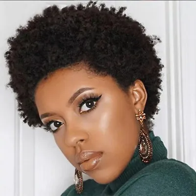 Afro Kinky Curly Wig Short Pixie Cut Wigs Human Hair Natural Color None Lace Wig • $23.49