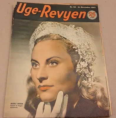 Michele Morgan Front Cover Original Vintage Danish Magazine 1947  Uge-Revyen   • $19.99