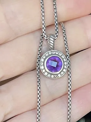 David Yurman 925 Silver Amethyst Diamond Cerise Pendant Necklace 17” • $359.10