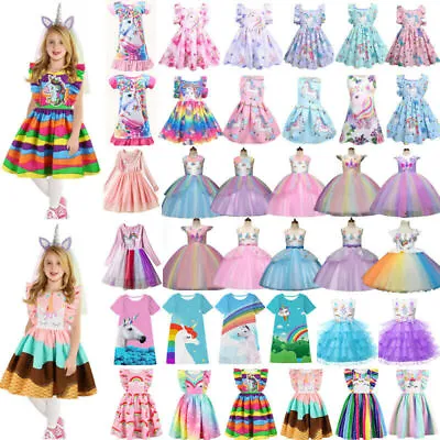 $15.97 • Buy Unicorn Girls Tutu Dress Kids Birthday Party Rainbow Princess Dresses Outfits