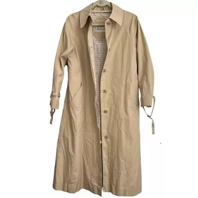 Vtg 70s Stanbrooke Trench Coat Womens Beige Lined Button Up Overcoat Size 12 • $44.99