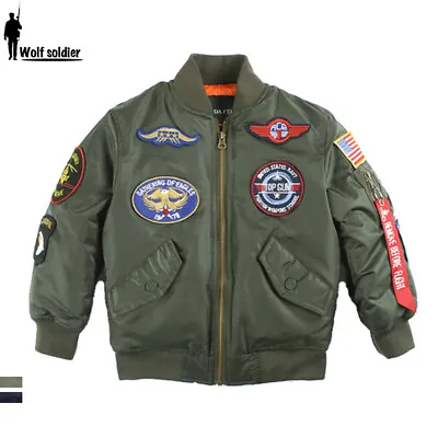 $47.99 • Buy Kids Boys MA1 Bomber Jacket Military Pilot Flight Toddler Grils Jacket Outerwear