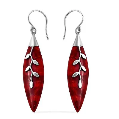 925 Sterling Silver Leaf Red Sponge Coral Dangle Earrings For Women Gifts • $17.51
