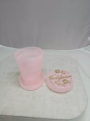 Vintage PINK Plastic Collapsible Drinking Cup With Pill Holder With LID Travel  • $12.99