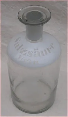 £89.42 • Buy Salzsäure Apothecary Bottle Glass W Stopper Enamel Label Hydrochloric Acid 19 C