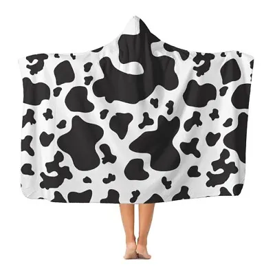 Hooded Blanket   Snuggle Hoodie Pattern Cow Animal Print Adult Size • £35.99