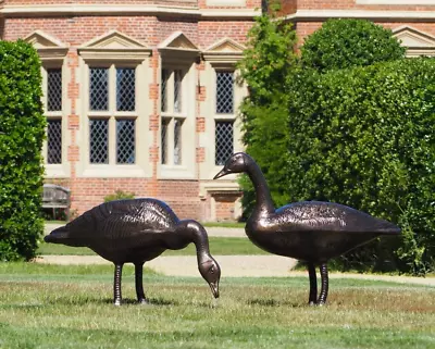 Pair Of Metal Life Size Geese Garden Ornament .. Bronze Finish Sculpture • £849