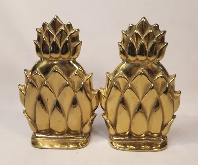 Vintage Brass Bookends Pineapple Virginia Metalcrafters Newport Shiny 7  • $24.99