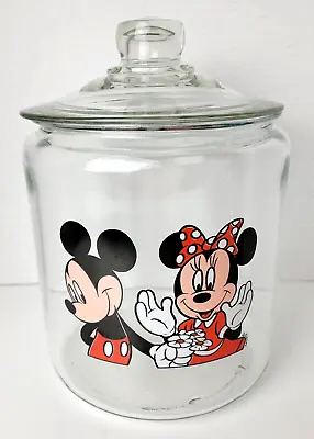 Vintage Disney Mickey & Minnie Mouse 10  T Heavy Clear Glass Cookie Jar • $49.99