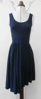 Navy Blue 100% Cotton Jersey Asymmetric Dress By Morgane Le Fay Size S UK 6-8 • $75.78