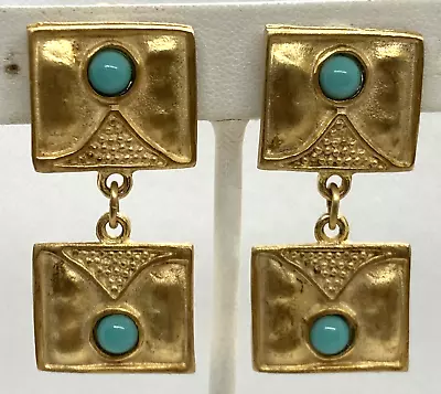 Vintage GJD Ginnie Johansen Gold Tone Dangle Clip On Earrings Etruscan Revival • $23.71