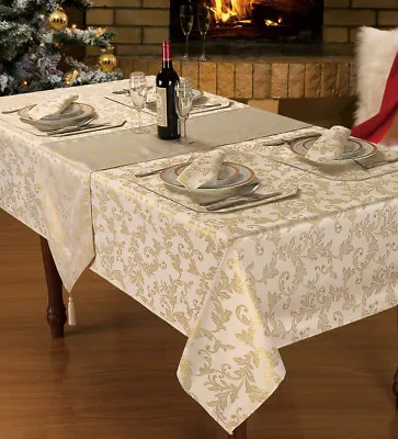 £11.95 • Buy Christmas Glitter Festive Ivory Tablecloth Table Linen Xmas Napkin Runner Mat