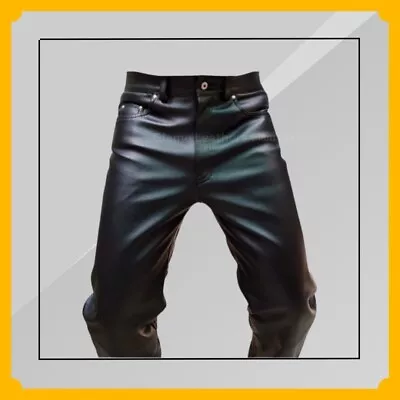 Genuine Black Leather Jeans Pants For Men - 501 Jeans Style Straight Fit • $132