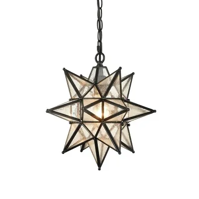 13 Inch Industrial Moravian Star Pendant Light With Seeded Glass Shade • $129