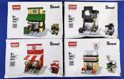 £27.75 • Buy 4 Sets Street Building Blocks: COFFEE SHOP, 7 STORE, IPHONE STORE, FAST FOOD