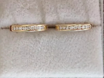 18 Carat Solid Gold Hoop Earrings Channel Set 9 Natural Diamonds Brilliant Cut • £349